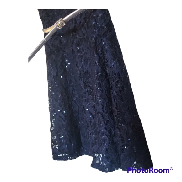 Girl's Navy Blue Sequin Flare Dress - Size 8 - Picture 3 of 4